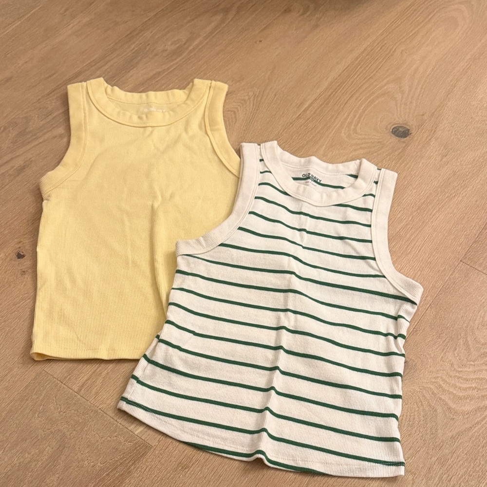 Old Navy Yellow Tank & Old Navy White/Green Stripe Tank Tops